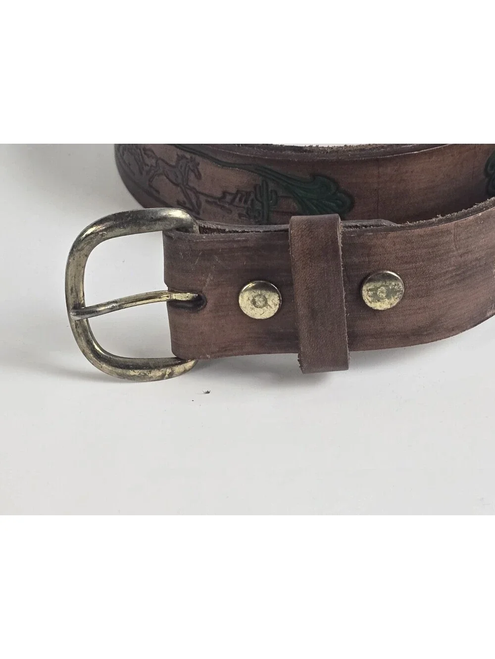 Vintage Tooled Leather Western Belt Size 38